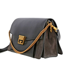 Givenchy GV3 Shoulder Bag Black Leather Chain Brown Suede